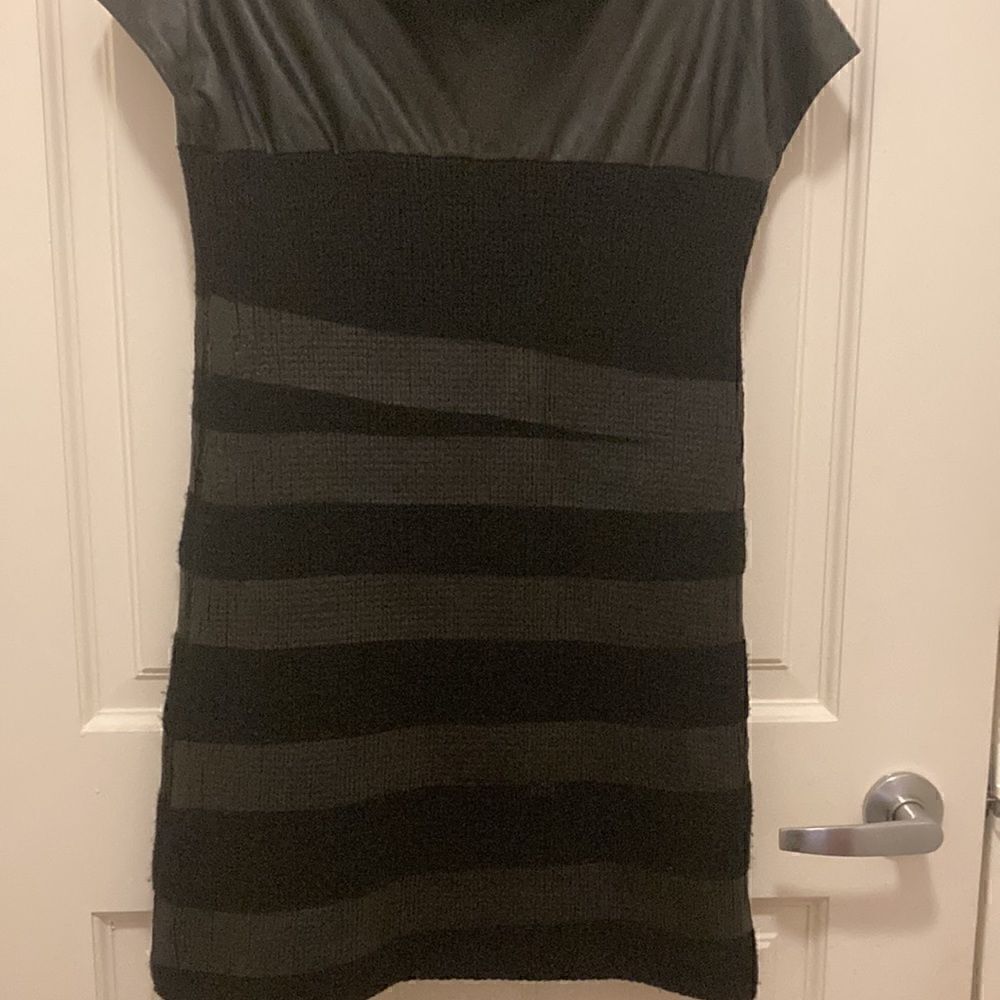 Les Copains Black Mini Dress with Cap sleeve and high Cowl Neck. Size Small. - Picture 2 of 8